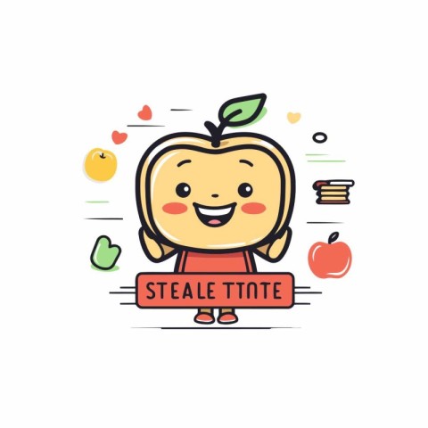 Apple fruit vector icon. Cute cartoon apple character with red r