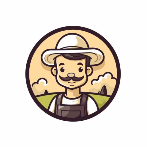 Farmer with hat and overalls. Vector illustration on white backg