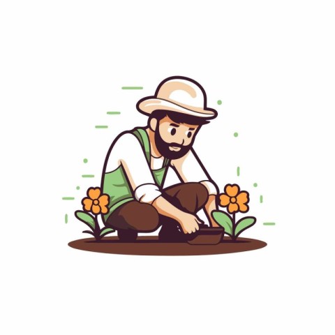 Gardener working in the garden. Vector illustration in cartoon s