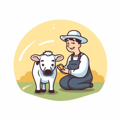 Farmer with cow. Vector illustration in cartoon style on white b