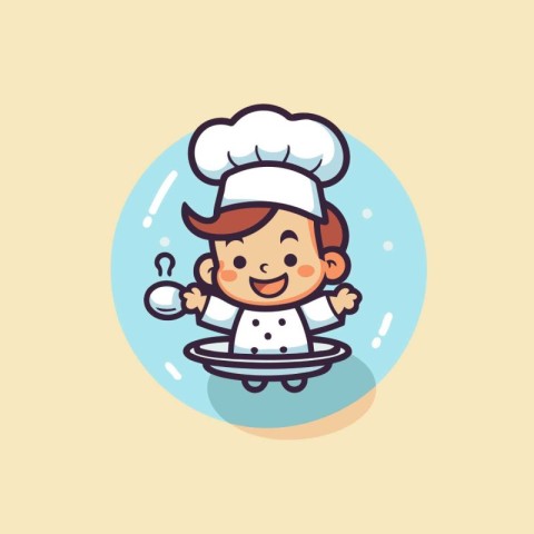 Cute chef girl cartoon character vector illustration. Cute littl