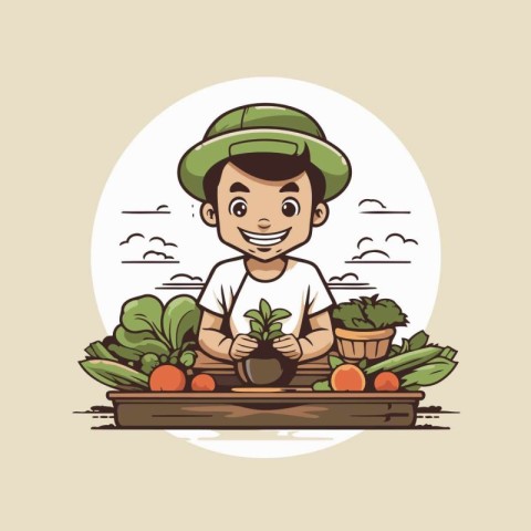 vegetable farmer cartoon vector illustration graphic design vect