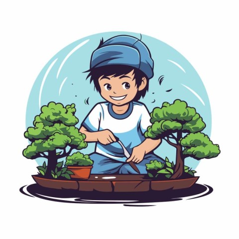 Bonsai boy cartoon vector illustration graphic design vector ill