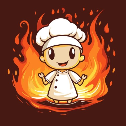 Chef on fire background. Vector illustration of a cartoon charac