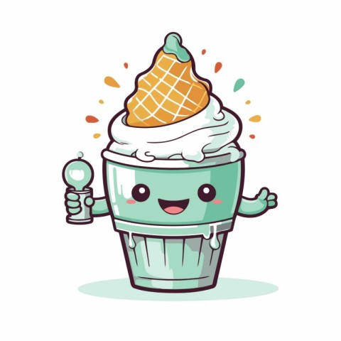 Ice cream character cartoon vector illustration. Cute ice cream