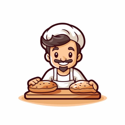 Chef with Biscuits and Bread - Vector Cartoon Illustration