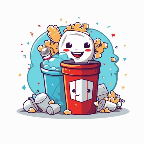 Cute cartoon trash can character. Vector illustration in a flat