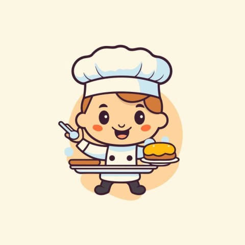 Cute chef boy cartoon vector illustration. Cute little chef boy