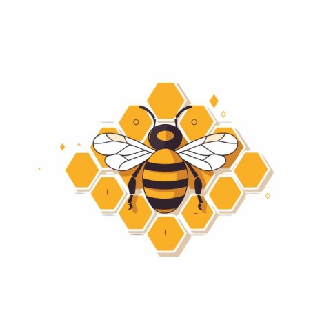 Bee logo template. Honeycomb icon. Honeybee vector illustration.