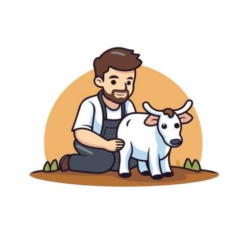 Farmer with a cow. Vector illustration in a flat style.