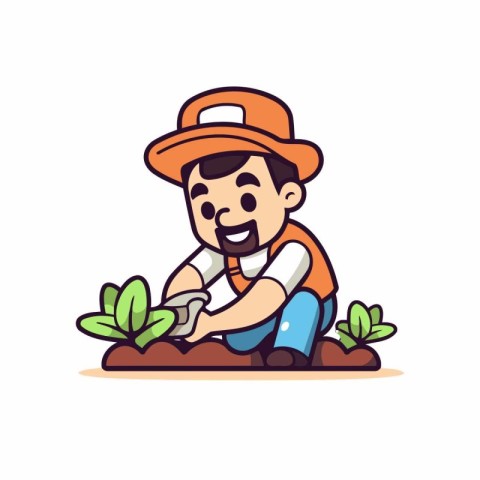 Gardener working in the garden. Flat style vector illustration.