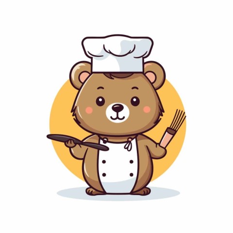 Cute bear chef holding a knife and fork. Vector illustration.