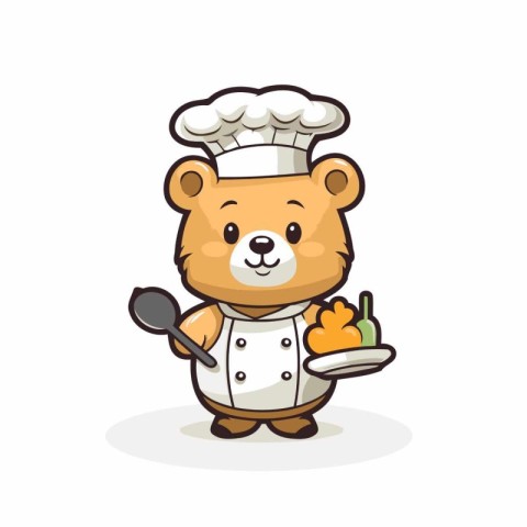 Beaver chef cartoon character vector illustration. Cute bear che