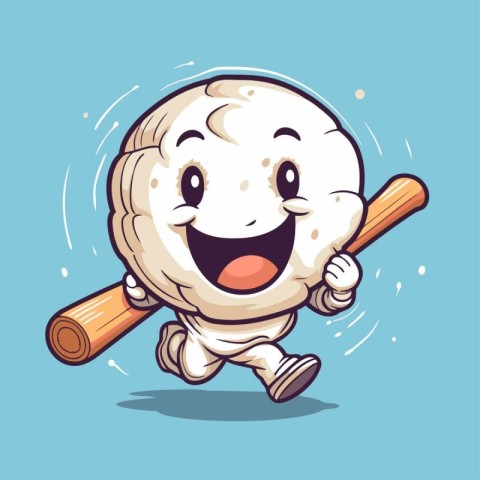 Cute cartoon ball of meat with baseball bat. Vector illustration