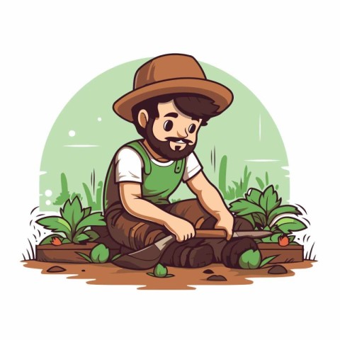 Gardener working in the garden. Vector illustration in cartoon s