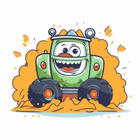 Funny monster on the road. Vector illustration in cartoon style.