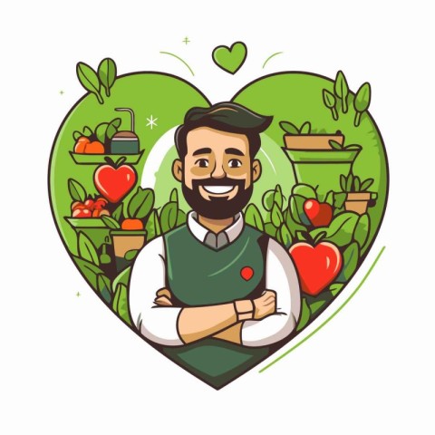 Vector illustration of a farmer in a heart shape with arms cross