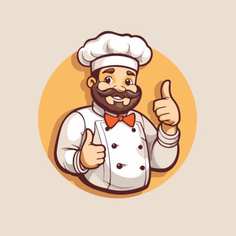 Chef man with thumbs up. Vector illustration of a cartoon style.