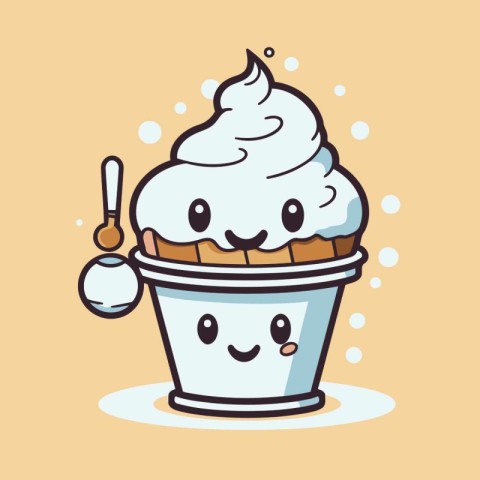 Cute cupcake with ice cream. Vector illustration in cartoon styl