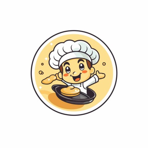 Chef cooking pancake cartoon vector Illustration on a white back