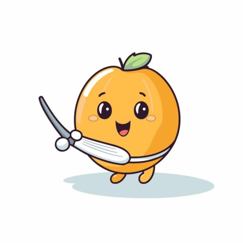 Cute orange fruit character with knife and fork. Vector illustra