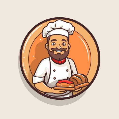 Chef with croissant. Vector illustration for your design.