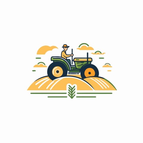 Agriculture logo design template. Farmer with tractor in field v