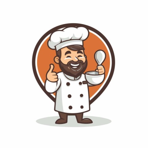 Chef Man Cartoon Mascot Character with Spoon Vector Illustration