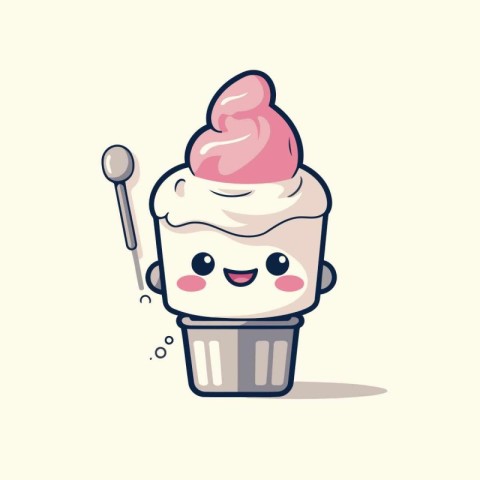 Cute ice cream cartoon vector illustration. Kawaii ice cream ico