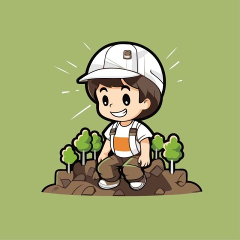 cute little boy working in the garden vector illustration eps 10