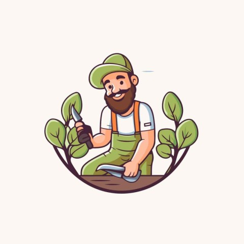 Gardener with trowel. Vector illustration in cartoon style