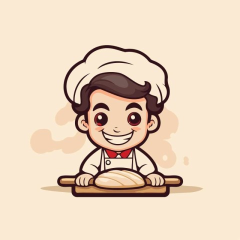 Cute cartoon chef with bread. Vector illustration. eps10