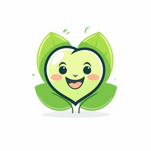 Cute smiling green leaf character. Vector flat cartoon illustrat