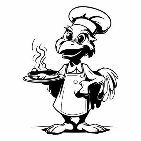 Vector illustration of a cartoon chef with a plate of food in hi