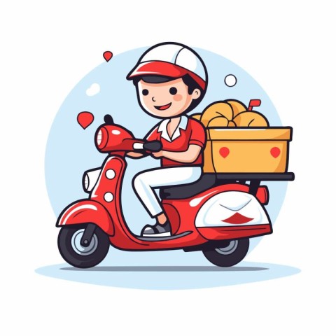 Courier with box of pizza on scooter. Delivery service.