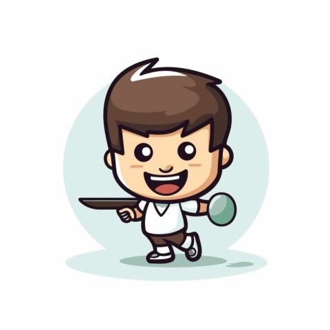 Cute Boy Playing Table Tennis - Mascot Cartoon Character Design