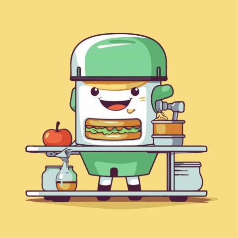 Cute and kawaii food robot character. Vector illustration.