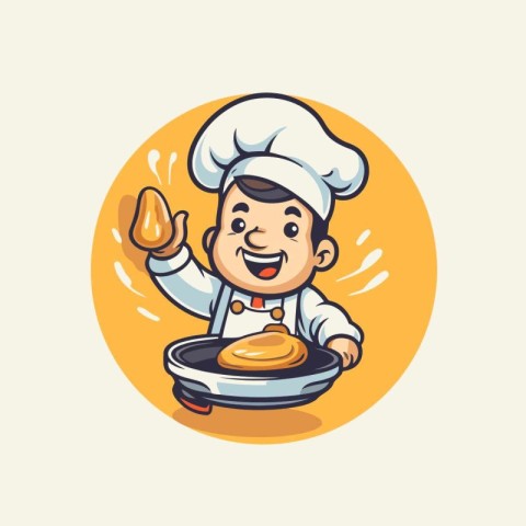 Cartoon chef with a frying pan. Vector illustration of a cartoon