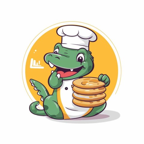 Cute crocodile chef with cookies. Vector cartoon character illus