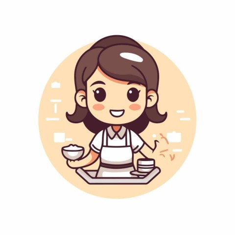 Cute little girl cooking. Vector flat cartoon character illustra