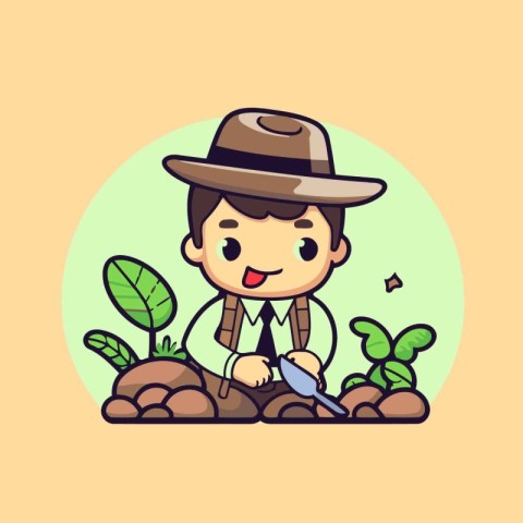 Gardener Gardening Cartoon Character Flat Design Style Vector Il