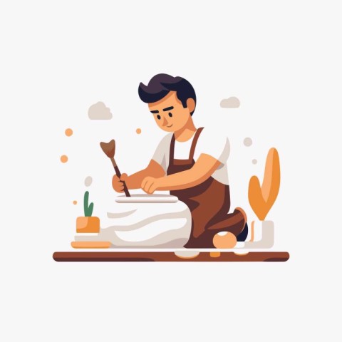 Man cooking in the kitchen. Vector illustration in a flat style.