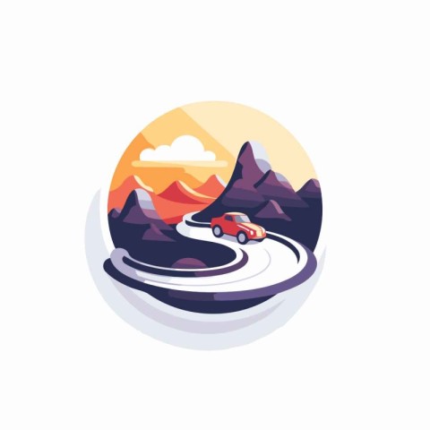 Car on the road. Road trip concept. Vector illustration in flat