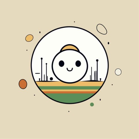 Vector illustration of a cute smiling sun in the circle. Vector