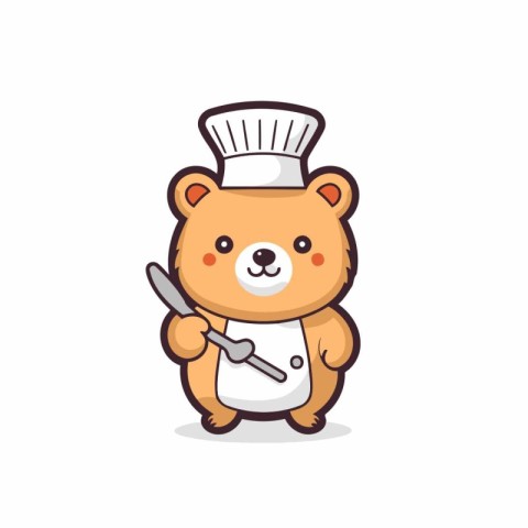 Cute little bear chef character with chef hat and knife vector i