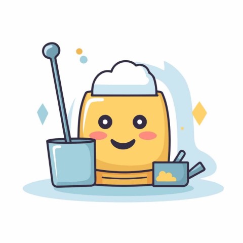 Cute kawaii toilet brush and toothpaste. Vector illustration.