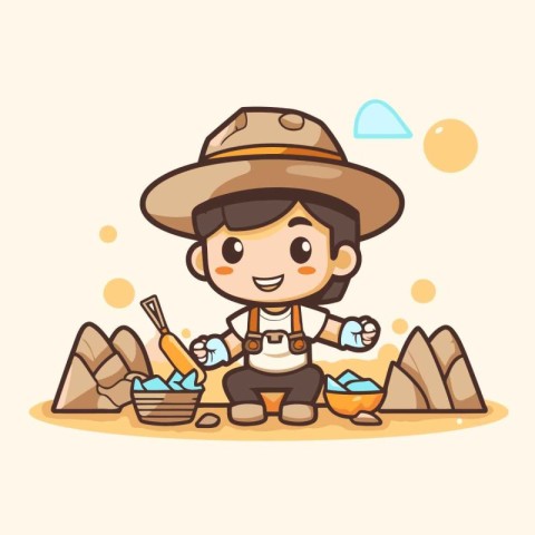 Cute little explorer boy cartoon vector illustration. Cute littl