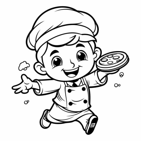 Illustration of a Kid Boy Dressed as a Chef with a Pizza