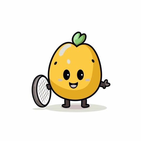 Cute papaya fruit character with tennis racket. Vector illustrat