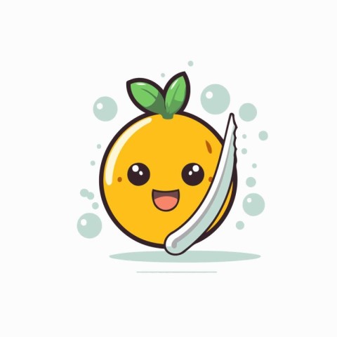 Cute kawaii orange character with knife. Vector illustration.